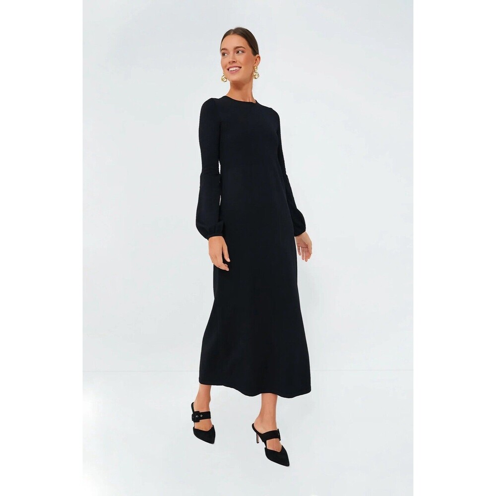 Tuckernuck Pomander Place Black Double Knit Lennox Dress Smocked Size Small EUC